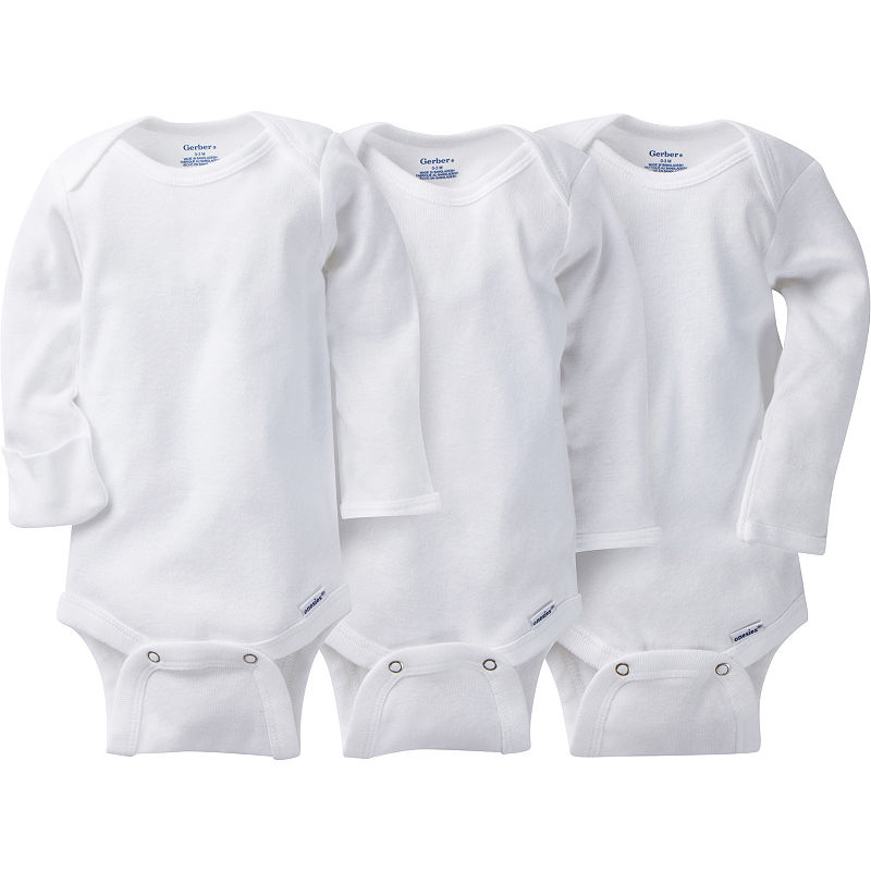 Gerber Newborn Baby Boy or Girl Unisex Long Sleeve Onesies Brand Bodysuit with Mitten Cuff  3-Pack