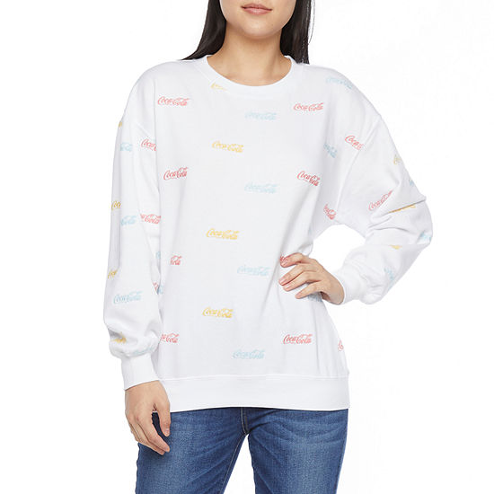 Coca-Cola Juniors Embroidered Womens Crew Neck Long Sleeve Sweatshirt