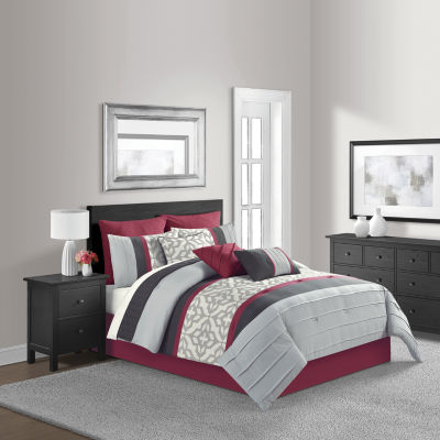 Eden & Oak Preston 10pc. Geometric Embroidered Comforter Set, Color Red JCPenney