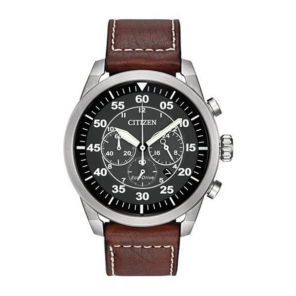 Citizen Avion Mens Chronograph Brown Leather Strap Watch Ca4210-24e