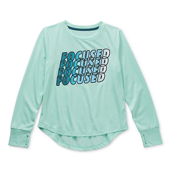 Xersion Little & Big Girls Round Neck Long Sleeve Graphic T-Shirt