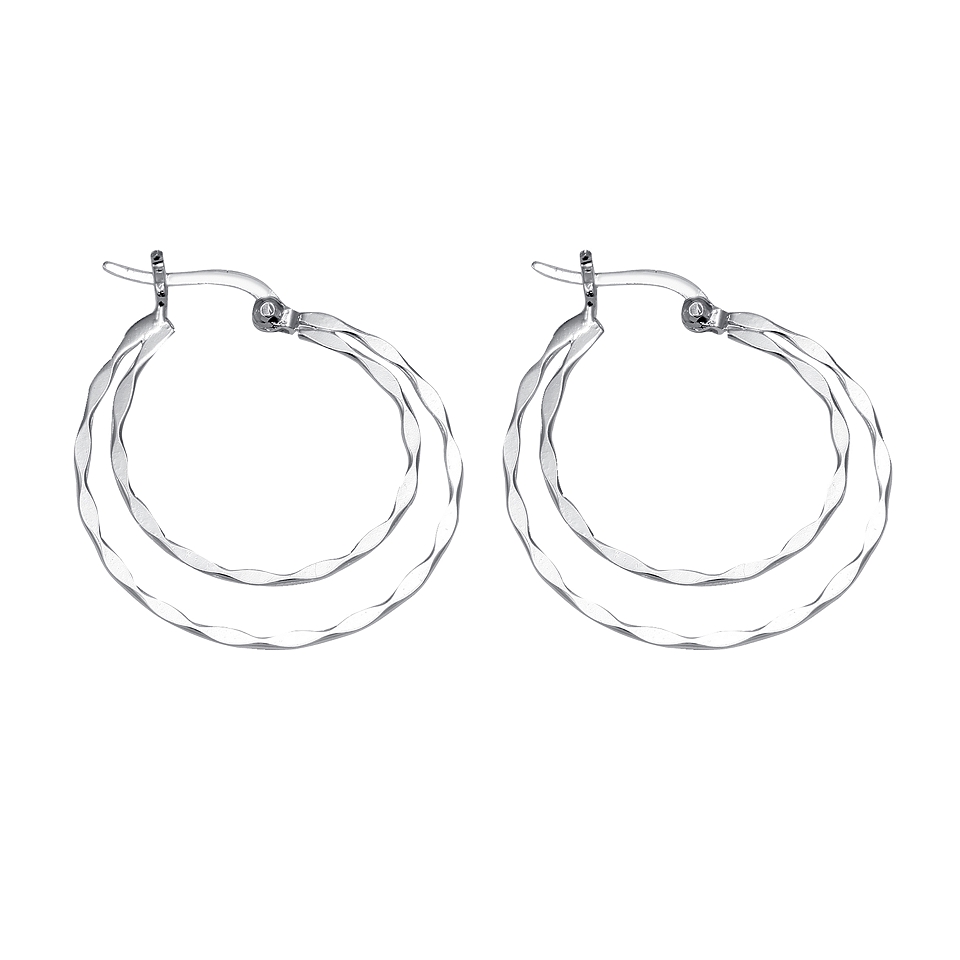 Sterling Silver Double Hoop Earrings, Womens