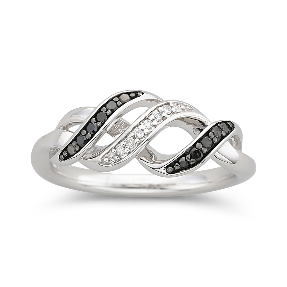 1/10 CT. T.W. White & Color Enhanced Black Diamond Swirl Ring, Womens