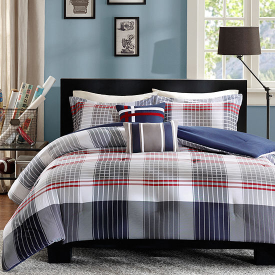 Intelligent Design Harper Plaid Comforter Set Color Blue