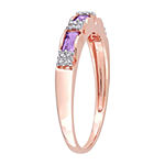 Womens Diamond Accent Genuine Purple Amethyst 10K Rose Gold Stackable Ring