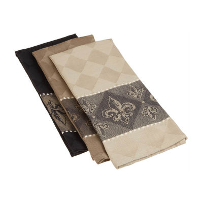 Design Imports Assorted Fleur De Lis Jacquard 3 Pc Kitchen Towel