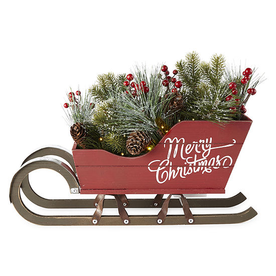 North Pole Trading Co Red Sleigh Centerpiece Tabletop Decor