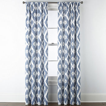 Rod Pocket Set Of 2 Curtain Panel, Blue Ikat Curtains