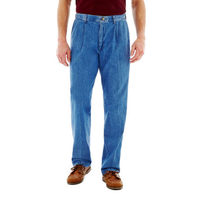 pleated blue jeans