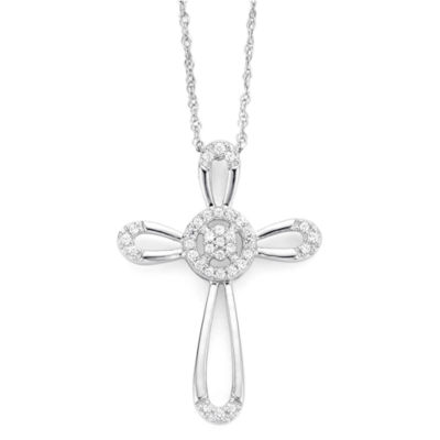 diamond blossom 1/10 CT.T.W. Diamond 10K White Gold Cross Pendant