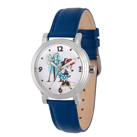 Disney Minnie Mouse Womens Blue Leather Strap Watch Wds000255
