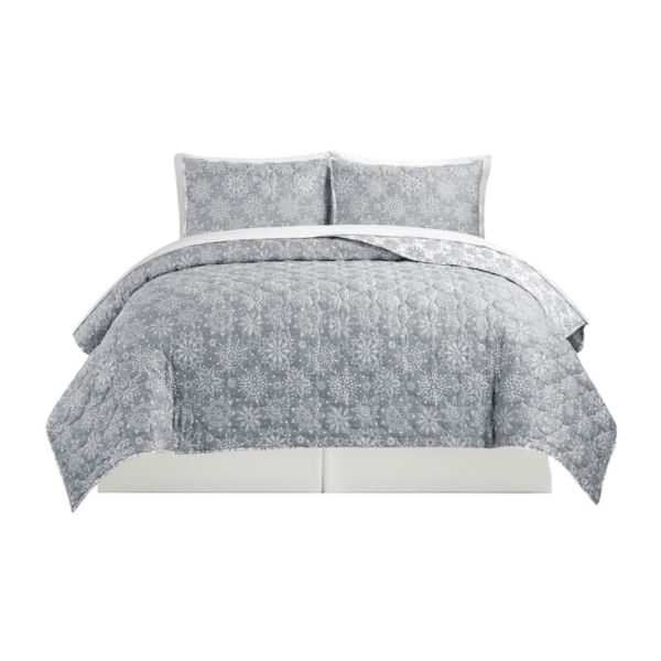 Richmond Park Gray Snowflake Holiday 3-pc. Reversible Quilt Set