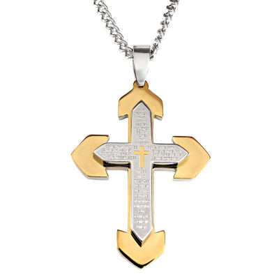 Mens Lord's Prayer Stainless Steel Cross Pendant Necklace - JCPenney