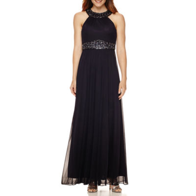 Eight Sleeveless Beaded Halter Evening Gown