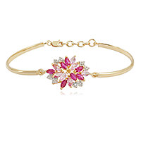 14K Gold over Silver Lab-Created Ruby and Pink & White Lab-Created Sapphire Flower Bangle Bracelet