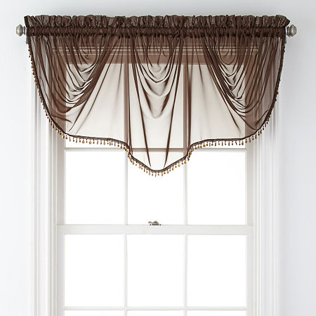 Home Expressions Lisette Sheer Imperial Beaded Valance, One Size , Brown