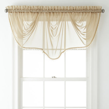 Home Expressions Lisette Sheer Imperial Beaded Valance, One Size , Beige