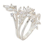 Sparkle Allure Cubic Zirconia Pure Silver Over Brass Flower Bypass  Cluster Cocktail Ring