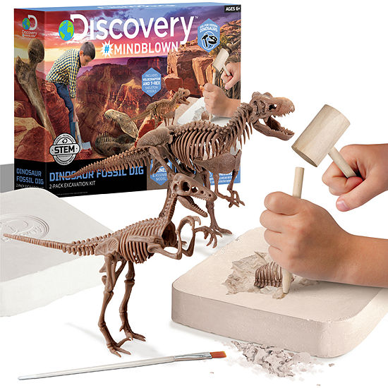 Discovery Mindblown Toy Skeleton 3D Puzzle T-Rex 15-pc and Velociraptor 10pc Dinosaur Excavation Kit