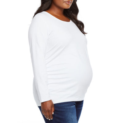 Belle Sky Maternity Long Sleeve Scoop Tee Plus Color White Jcpenney