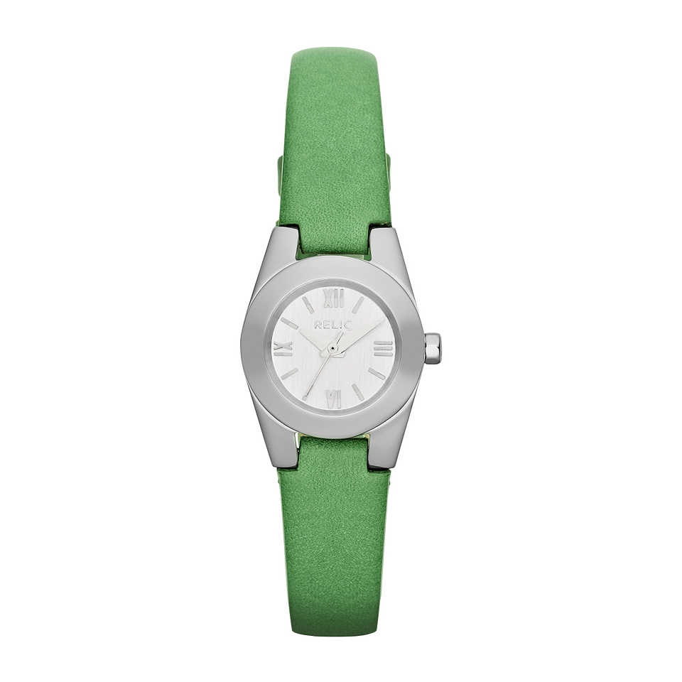 RELIC Payton Womens Green Leather Strap Watch, Silver