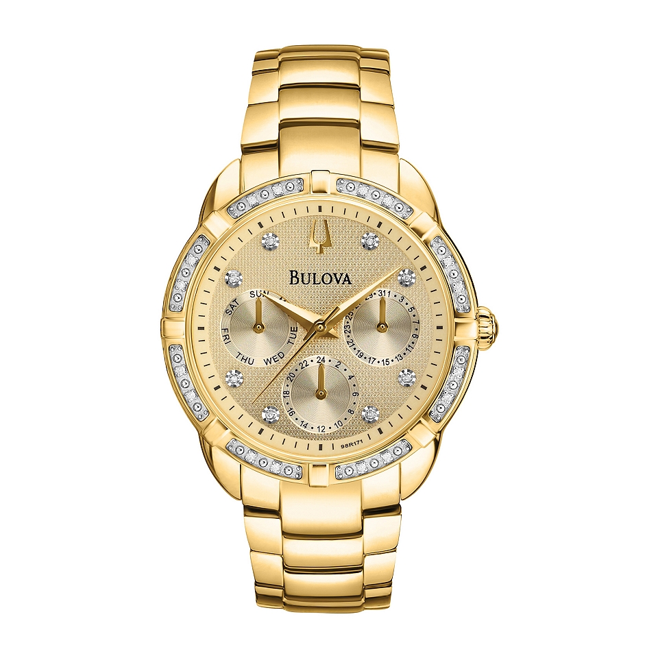 Bulova Womens Gold Tone Diamond Accent Chronograph Watch