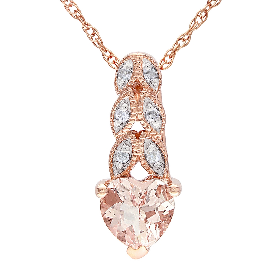 10K Rose Gold Pink Morganite & Diamond Accent Heart Pendant, Womens
