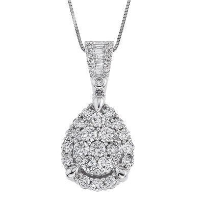 Womens 1 CT. T.W. Genuine White Diamond 14K Gold Pendant Necklace ...