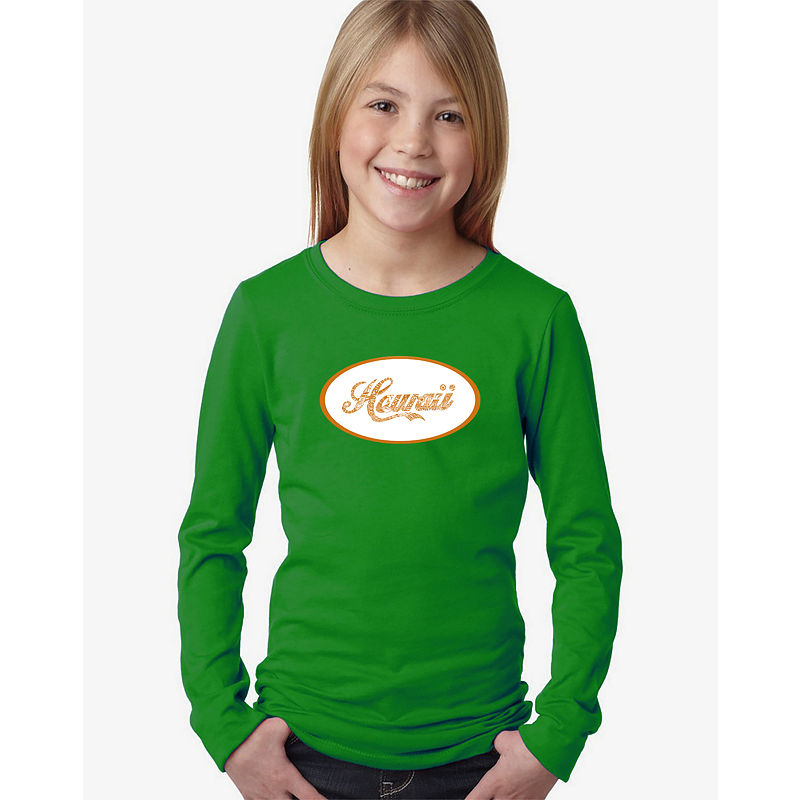 Los Angeles Pop Art Hawaiian Island Names & Imagery Long Sleeve Graphic T-Shirt Girls, Green