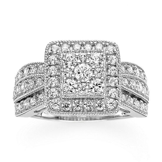 1 Ct T W Diamond 10k White Gold Square Milgrain Ring Jcpenney