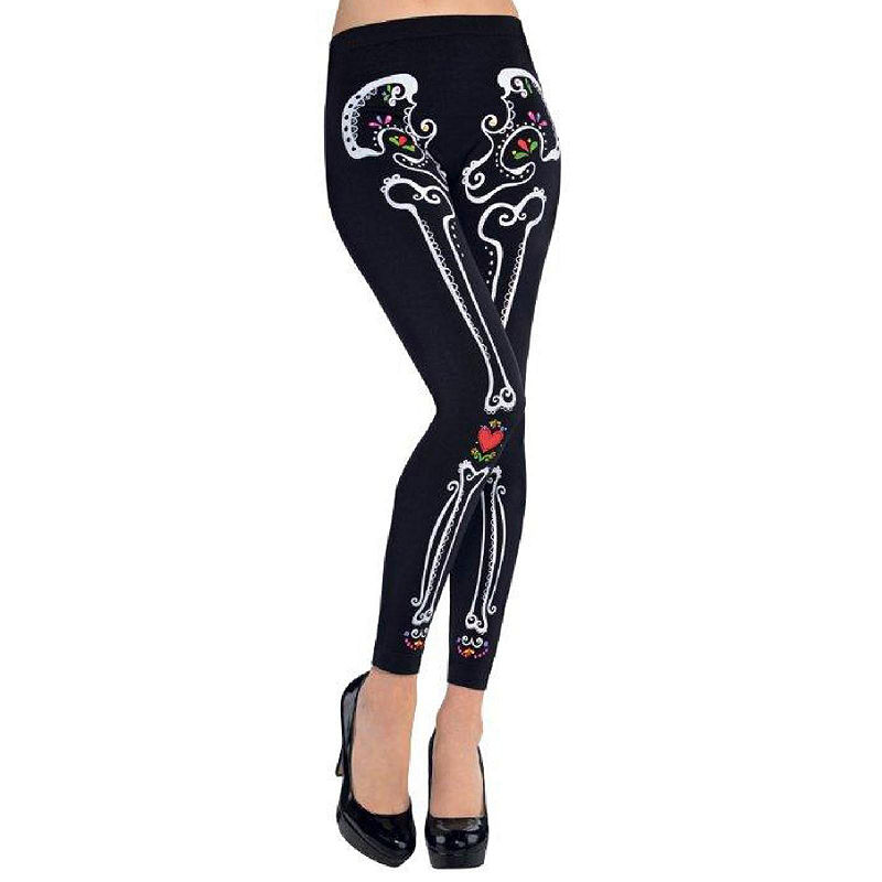 Buyseasons Day Of The Dead Leggings For Women - One-Size, Girls, Black