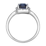 Cushion-Cut Lab-Created Sapphire and Genuine White Topaz Sterling Silver Ring