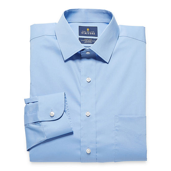 Stafford Mens Spread Collar Long Sleeve Adaptive Wrinkle Free Stretch Dress Shirt