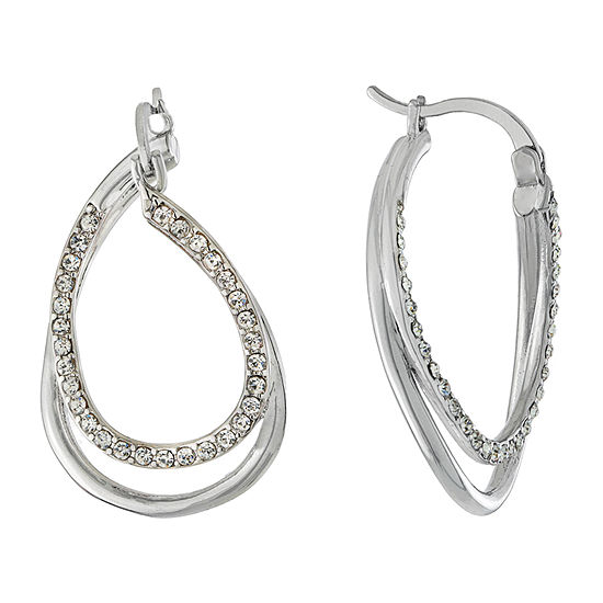 Sparkle Allure Crystal Pure Silver Over Brass Hoop Earrings