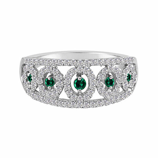 Lab-Created Emerald And Lab-Created White Sapphire Sterling Silver Ring