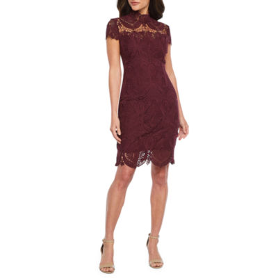 premier amour short sleeve lace sheath dress