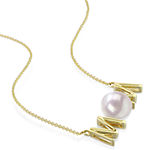 Mom" Womens White Cultured Freshwater Pearl 10K Gold Pendant Necklace