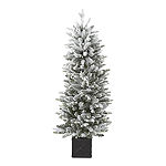 North Pole Trading Co. 5 Foot Burlington Fir Slim LED Pre-Lit Flocked Potted Christmas Tree
