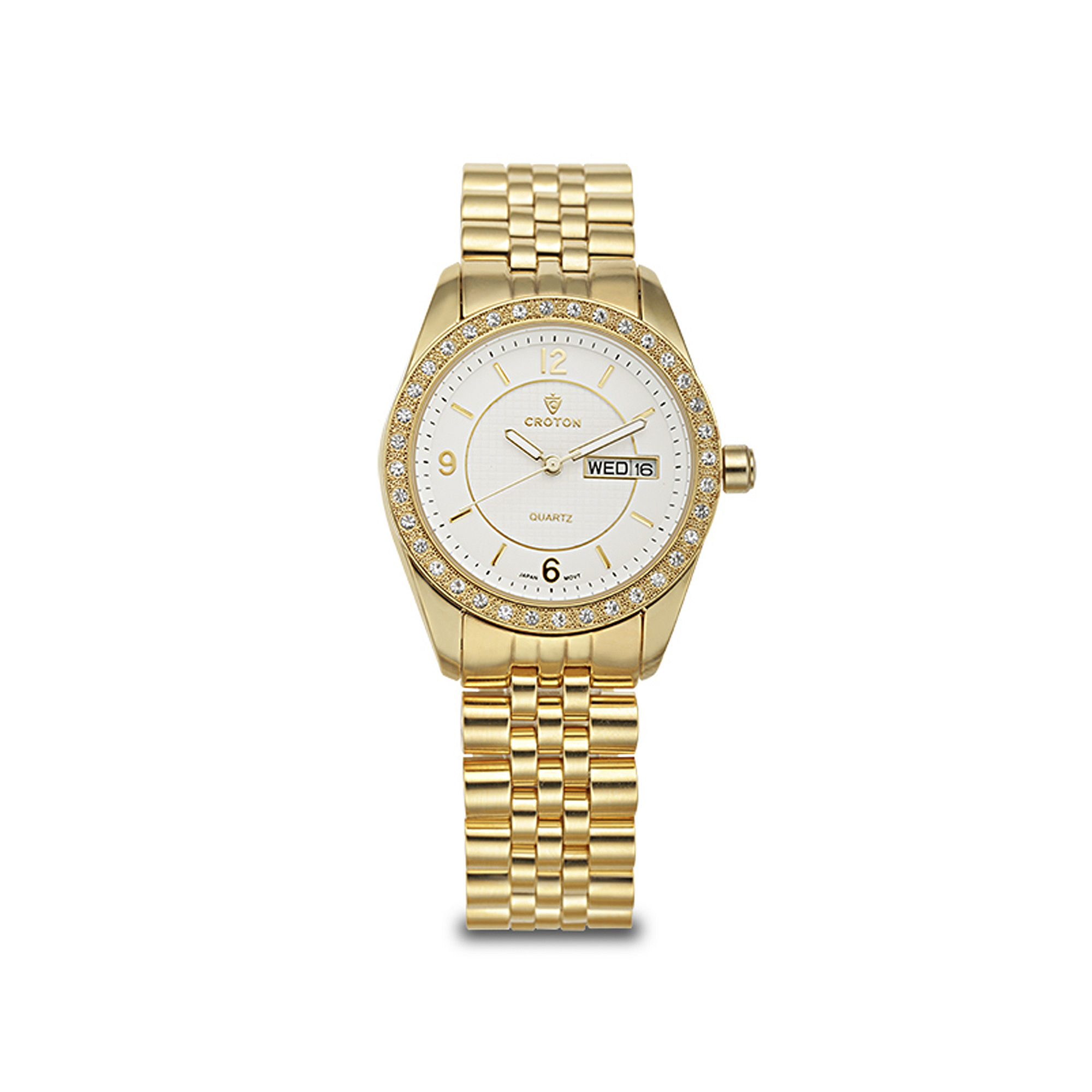 UPC 754425119181 product image for Croton Womens Crystal-Accent Gold-Tone Bracelet Watch | upcitemdb.com