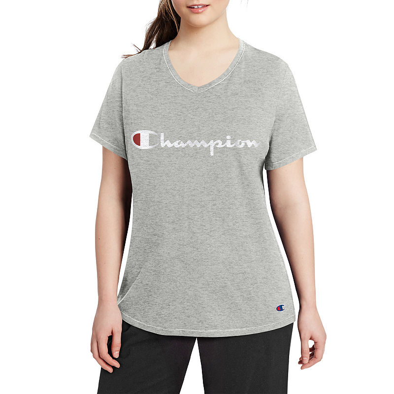 Champion Womens V Neck Short Sleeve T-Shirt Plus, 2x , Gray | SheFinds