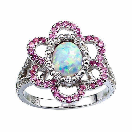 Lab Created Opal  And Lab Created Pink Sapphire Sterling 