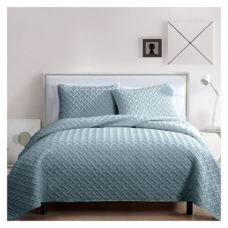 3pc Full/Queen Nina Embossed Quilt Set Blue - VCNY Home: Hypoallergenic Microfiber Coverlet with Shams