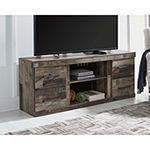 Signature Design by Ashley Derekson Butcher Block Gray Large TV Stand With Fireplace Option