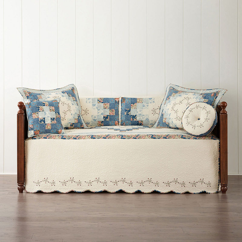 Home Expressions Cassandra Pieced Daybed Cover, He Cassandra Daybed Cover, Blue