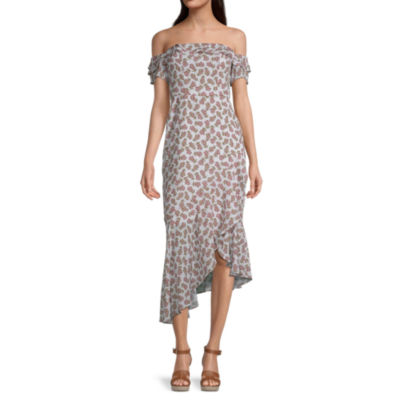 off the shoulder fit and flare midi dress