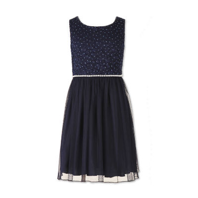 Speechless® Sleeveless Navy Sparkle Lace-to-Mesh Ballerina Dress ...