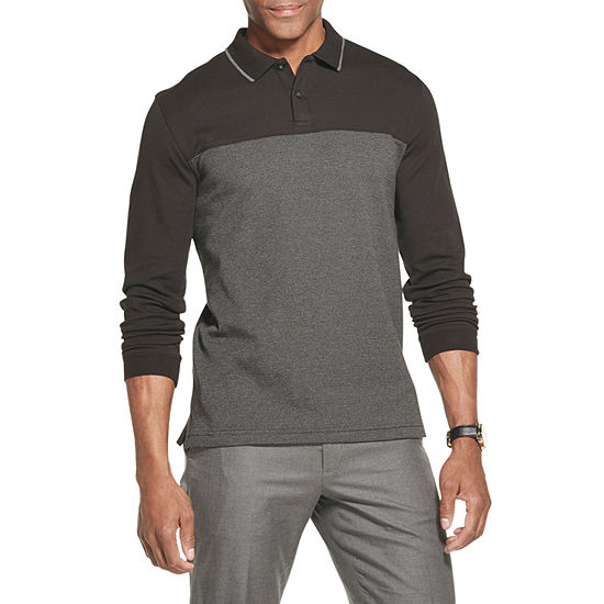Van Heusen Flex Mens Long Sleeve Polo Shirt, Color: Black - JCPenney