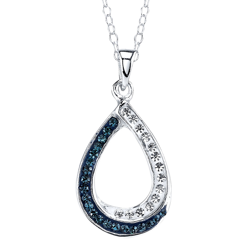 Bridge Jewelry Pure Silver Plated Blue & Clear Crystal Open Teardrop Pendant