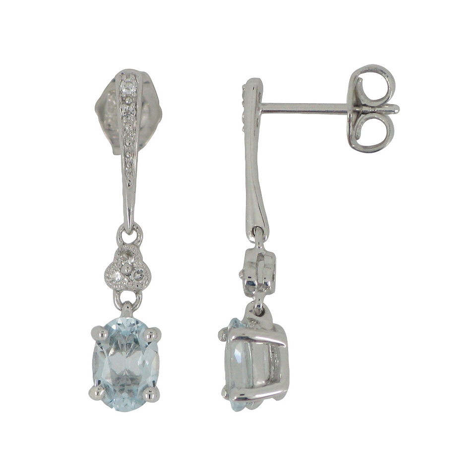 Aquamarine & Lab Created White Sapphire Drop Earrings Sterling Silver, Womens