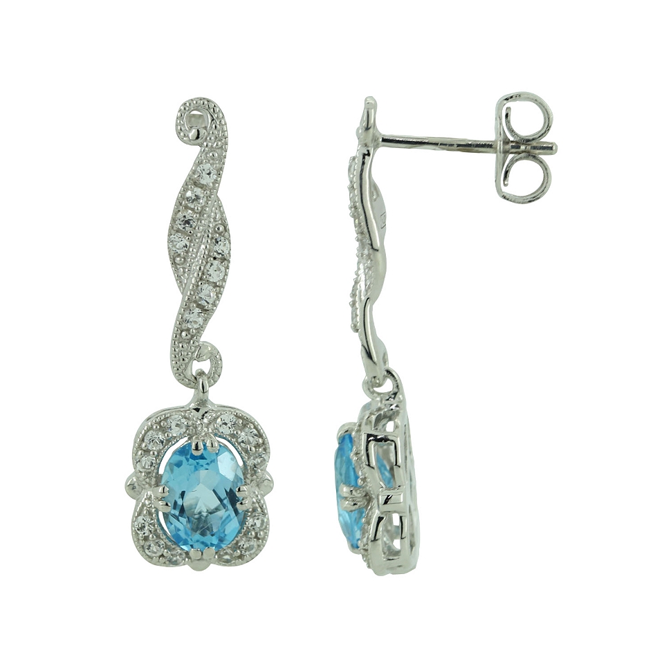Blue Topaz & Lab Created White Sapphire Drop Earrings Sterling Silver, Womens